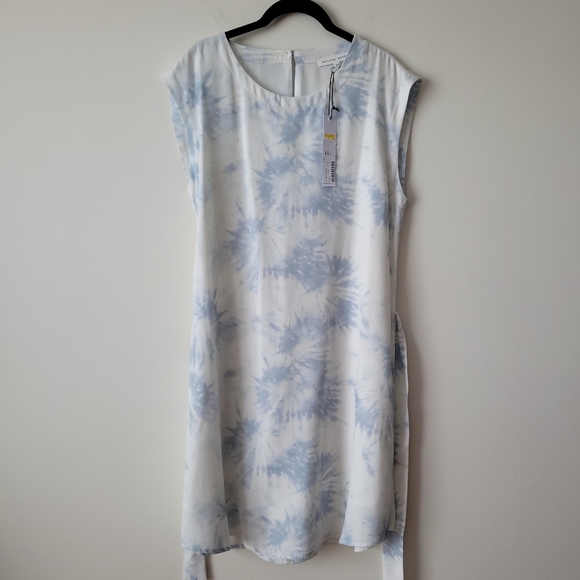NWT Melissa Nepton Canada White & Tie-Dye Blue Tencel Dress - Picture 11 of 14